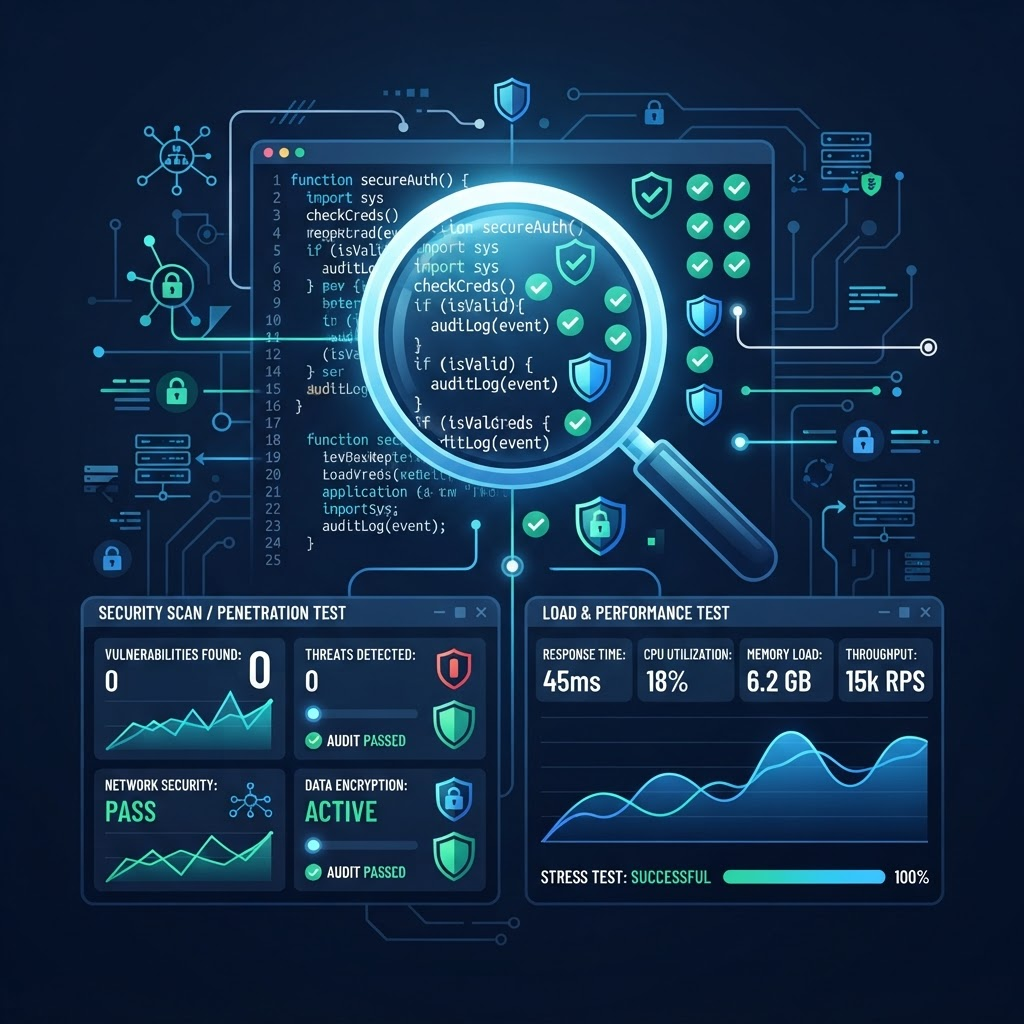 Security scanning, load testing, and code auditing dashboards