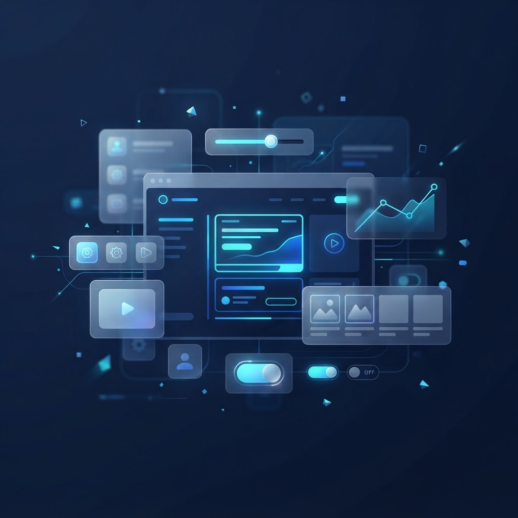Custom interactive web components and modules layered around a website frame